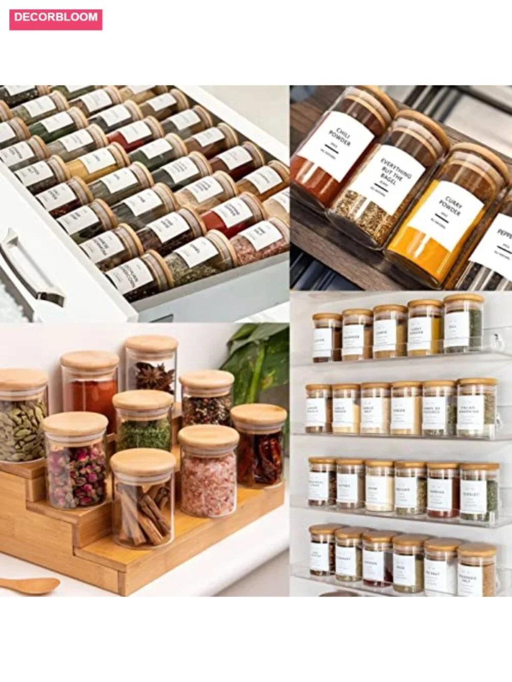 12 Pcs Glass Spice Jars with Bamboo Airtight Lids and Labels